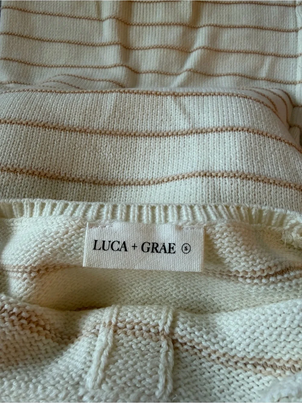 Cream Striped Knit Tie-Shoulder Mini Dress